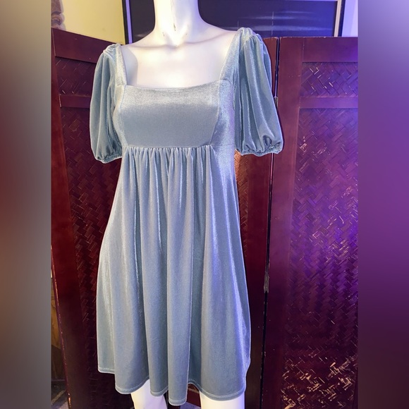 Coquette charming periwinkle velvet puff sleeve babydoll dress garden ballerina - Picture 8 of 8